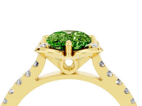 Yellow gold Oval Cut Peridot Ring with Pavé Band and Floral Prong Setting_4