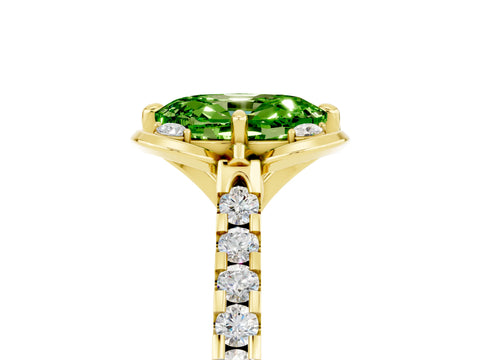 Yellow gold Oval Cut Peridot Ring with Pavé Band and Floral Prong Setting_5