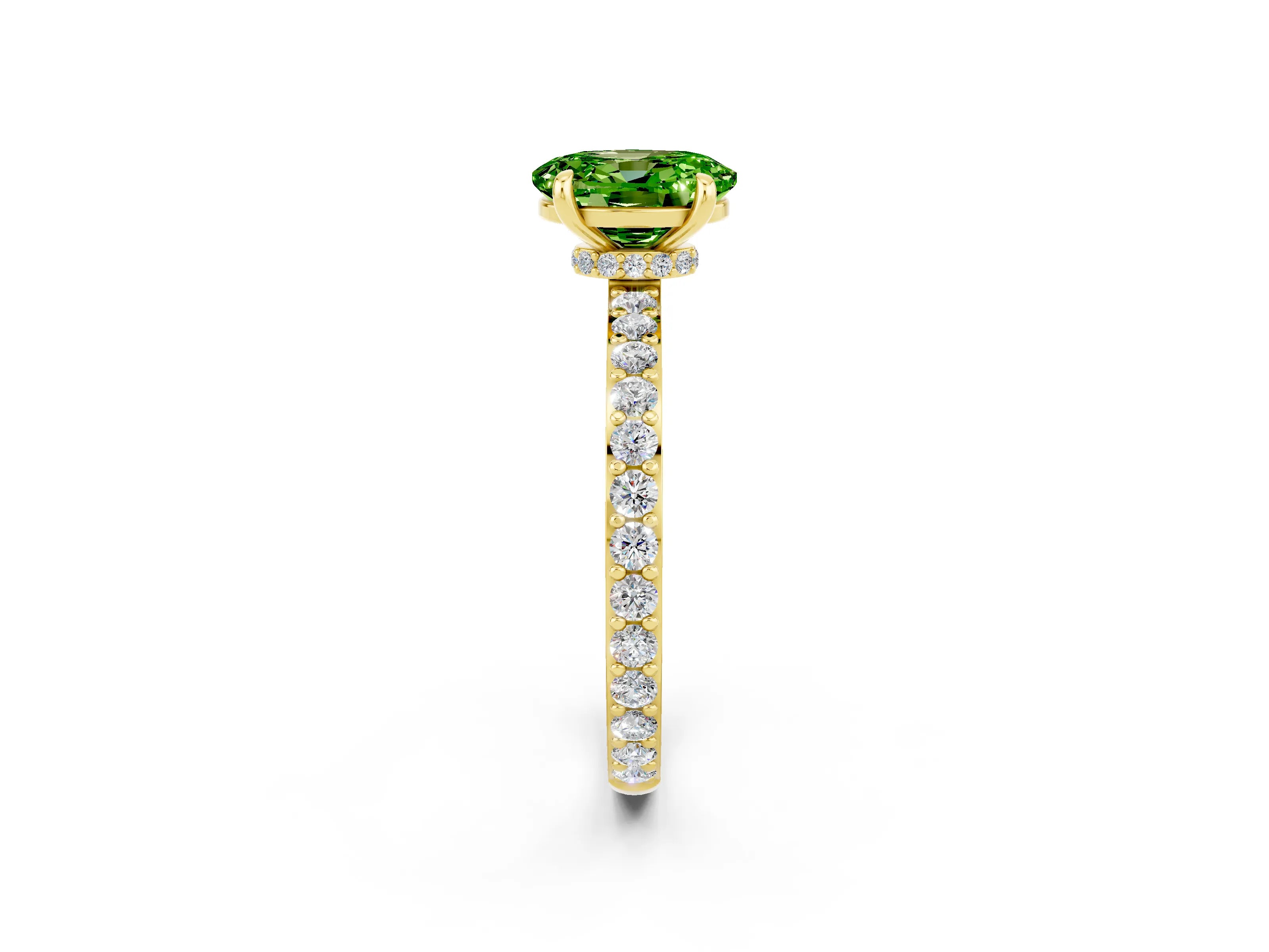 Yellow gold Oval Cut Peridot Ring with Pavé Band and Four-Prong Setting_2