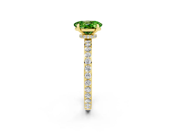Yellow gold Oval Cut Peridot Pavé Engagement Ring with Round  Accents and Prong Setting