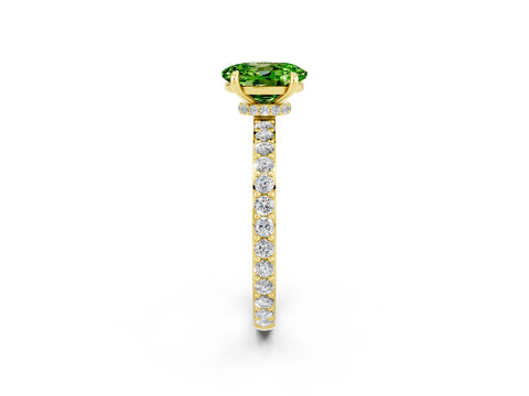 Yellow gold Oval Cut Peridot Ring with Pavé Band and Four-Prong Setting_2