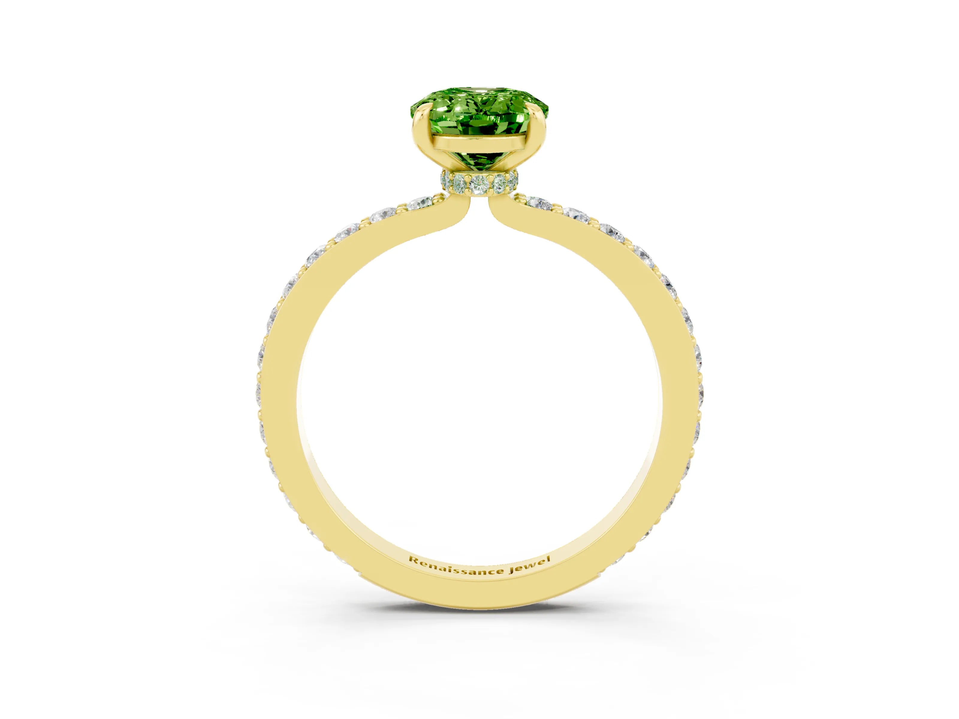 Yellow gold Oval Cut Peridot Ring with Pavé Band and Four-Prong Setting_3