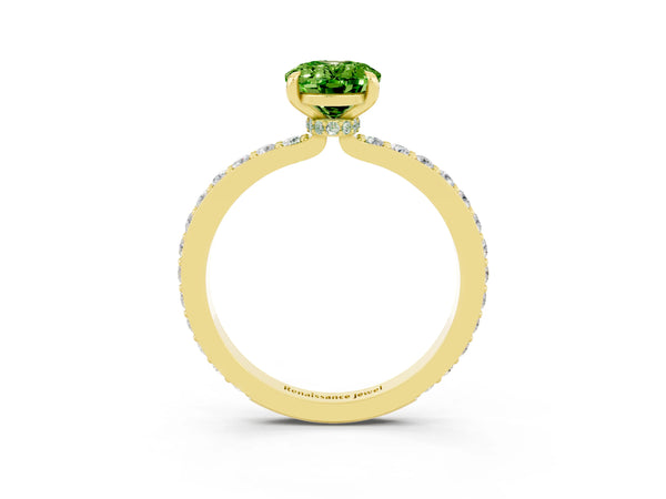 Yellow gold Oval Cut Peridot Pavé Engagement Ring with Round  Accents and Prong Setting