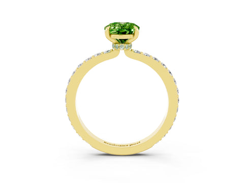 Yellow gold Oval Cut Peridot Ring with Pavé Band and Four-Prong Setting_3