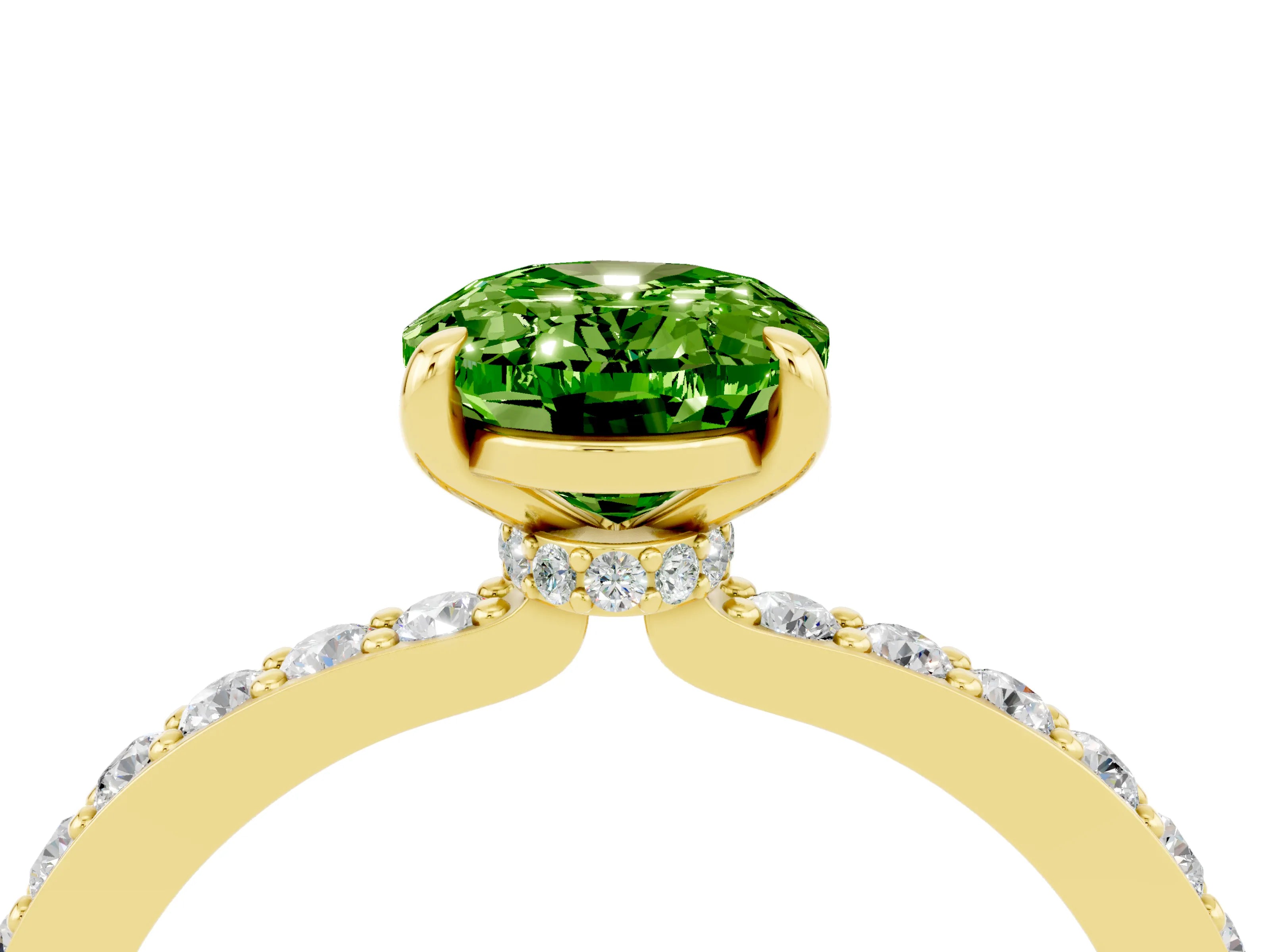 Yellow gold Oval Cut Peridot Ring with Pavé Band and Four-Prong Setting_4
