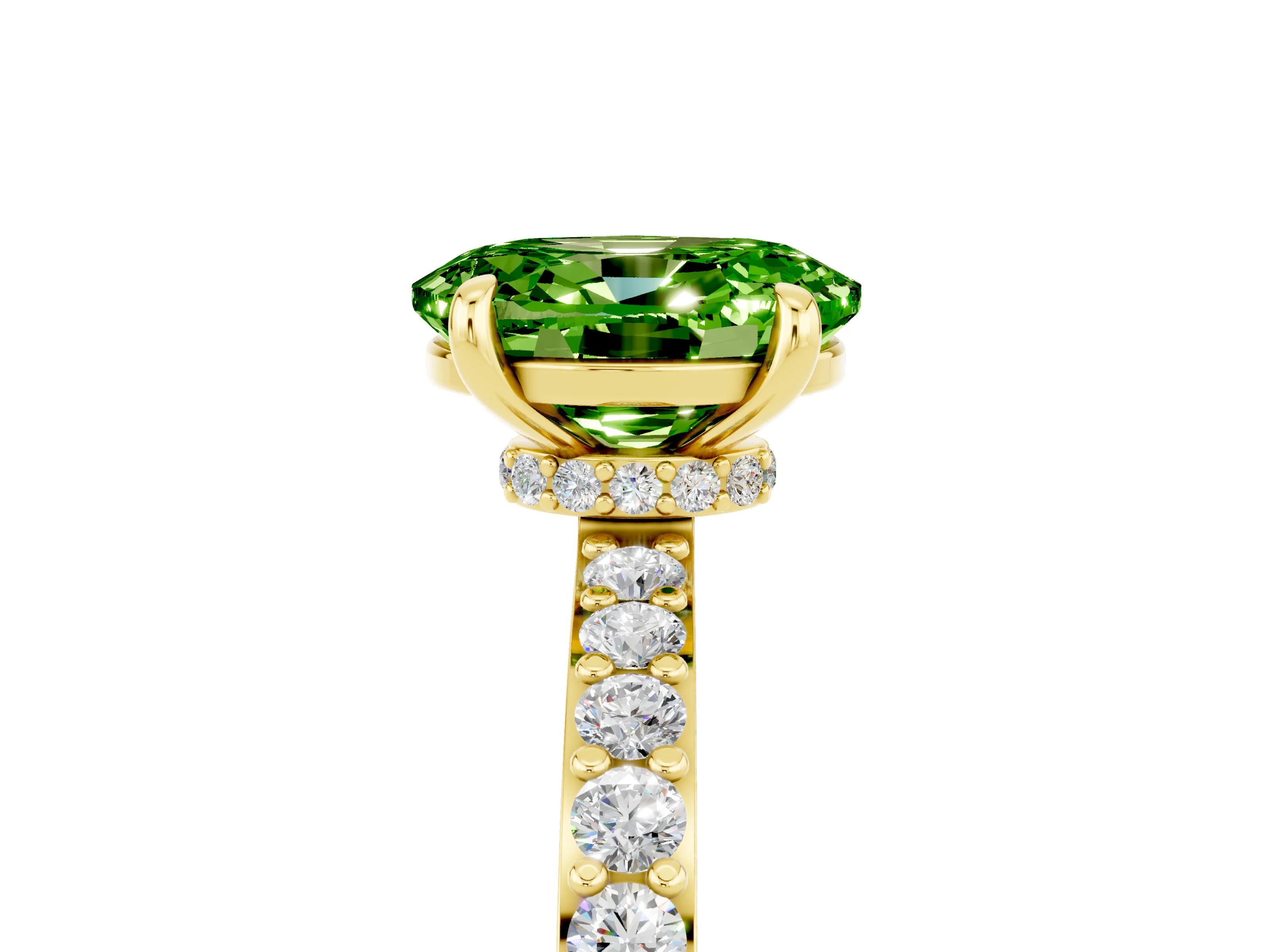 Yellow gold Oval Cut Peridot Ring with Pavé Band and Four-Prong Setting_5