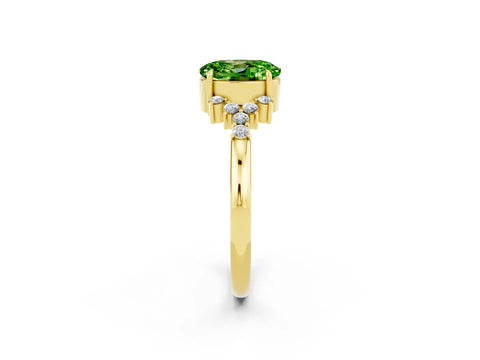 Yellow gold Oval Cut Peridot Ring with Side Stones and Four-Prong Setting_74