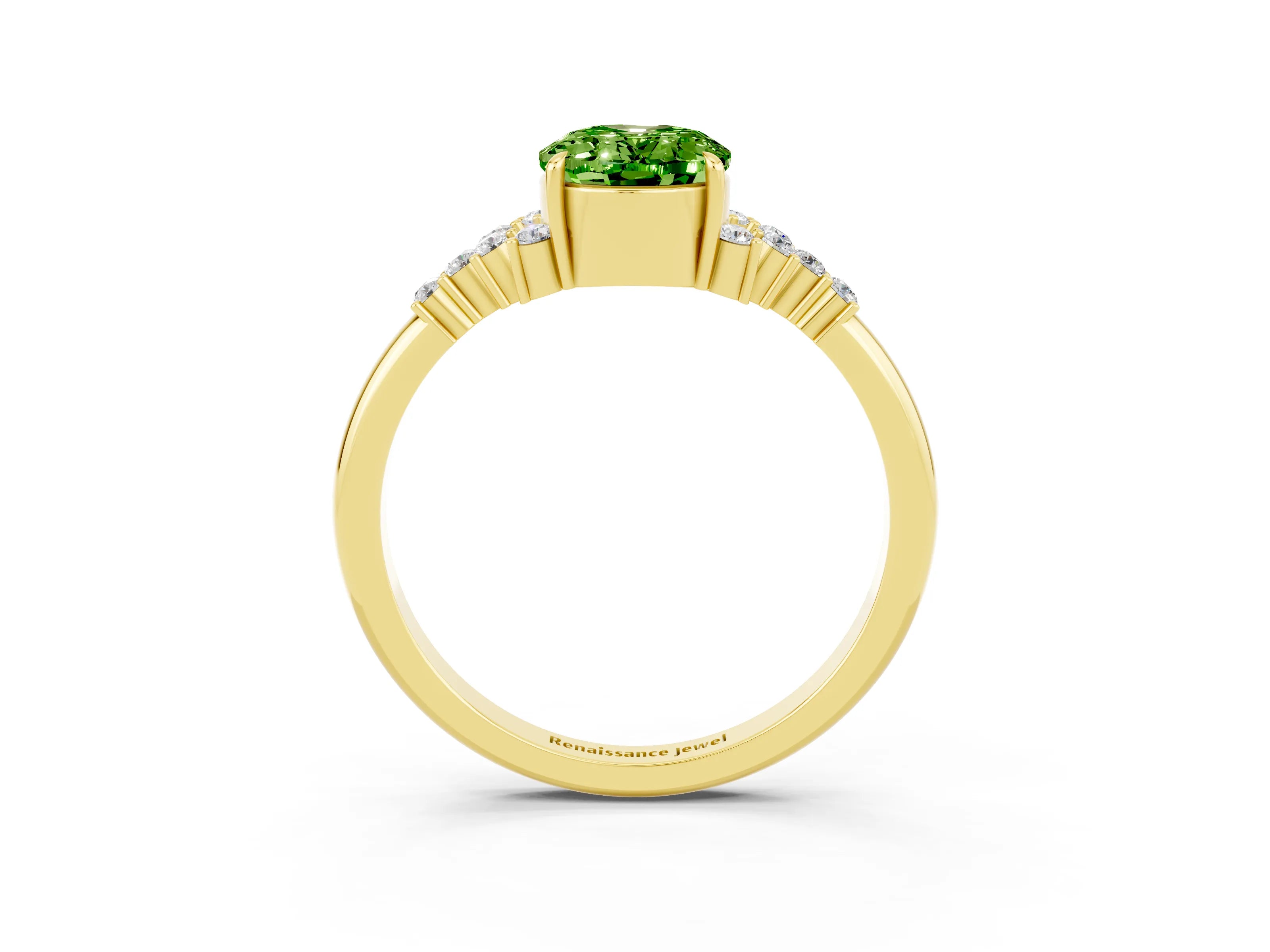 Yellow gold Oval Cut Peridot Ring with Side Stones and Four-Prong Setting_75