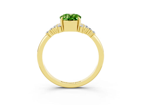 Yellow gold Oval Cut Peridot Ring with Side Stones and Four-Prong Setting_75