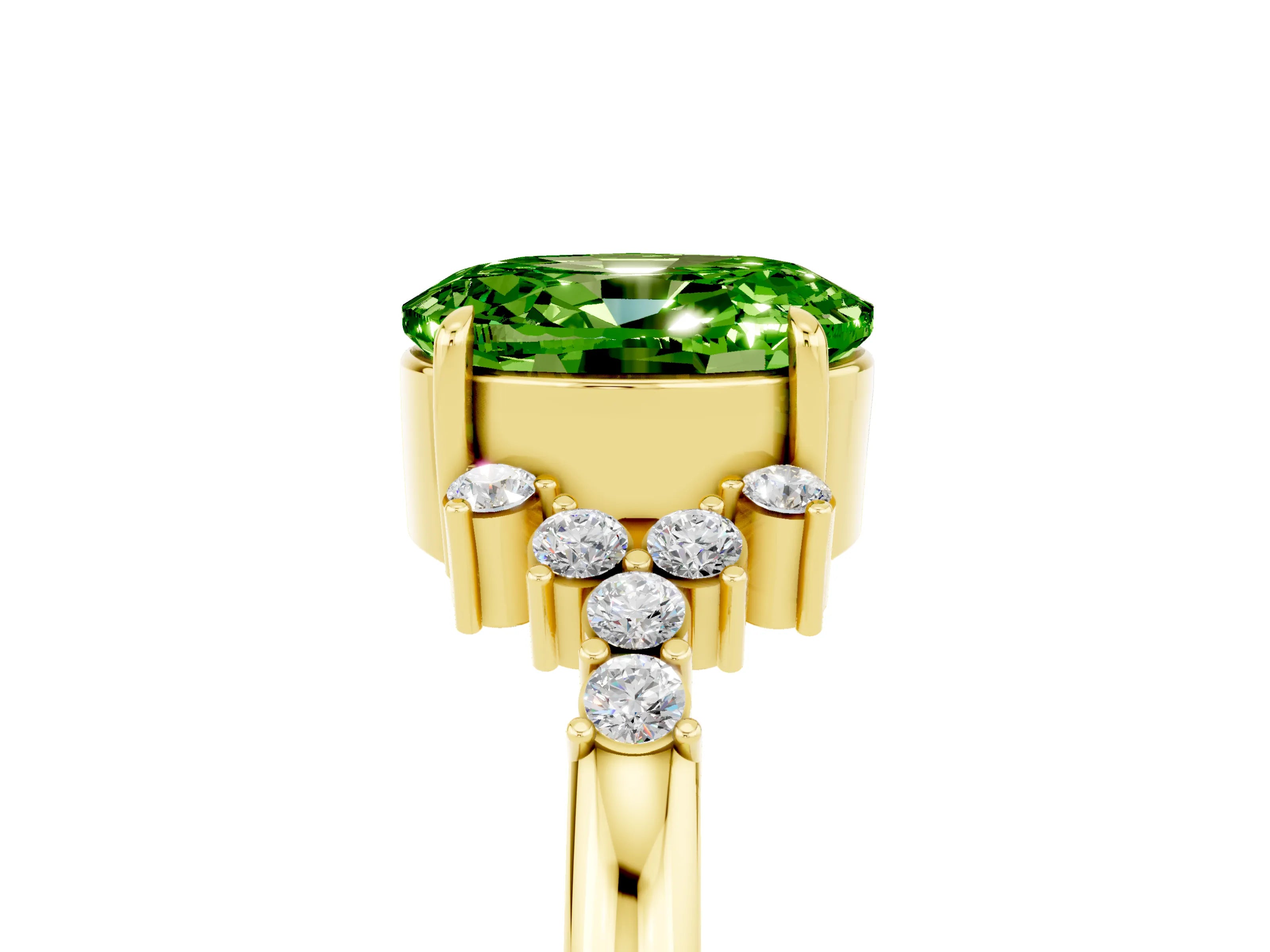 Yellow gold Oval Cut Peridot Ring with Side Stones and Four-Prong Setting_77