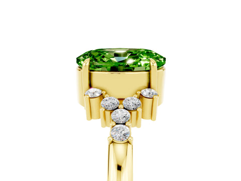 Yellow gold Oval Cut Peridot Ring with Side Stones and Four-Prong Setting_77