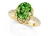 Yellow gold Oval Cut Peridot Scalloped Halo Engagement Ring with Round Shared Prong Band_13
