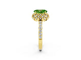 Yellow gold Oval Cut Peridot Scalloped Halo Engagement Ring with Round Shared Prong Band_14