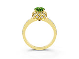 Yellow gold Oval Cut Peridot Scalloped Halo Engagement Ring with Round Shared Prong Band_15
