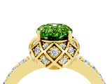 Yellow gold Oval Cut Peridot Scalloped Halo Engagement Ring with Round Shared Prong Band_16