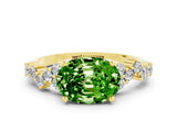 Yellow gold Oval Cut Peridot Scattered Round Accent Ring with Prong Setting_12