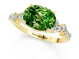 Yellow gold Oval Cut Peridot Scattered Round Accent Ring with Prong Setting_13