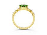 Yellow gold Oval Cut Peridot Scattered Round Accent Ring with Prong Setting_15