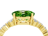 Yellow gold Oval Cut Peridot Scattered Round Accent Ring with Prong Setting_16