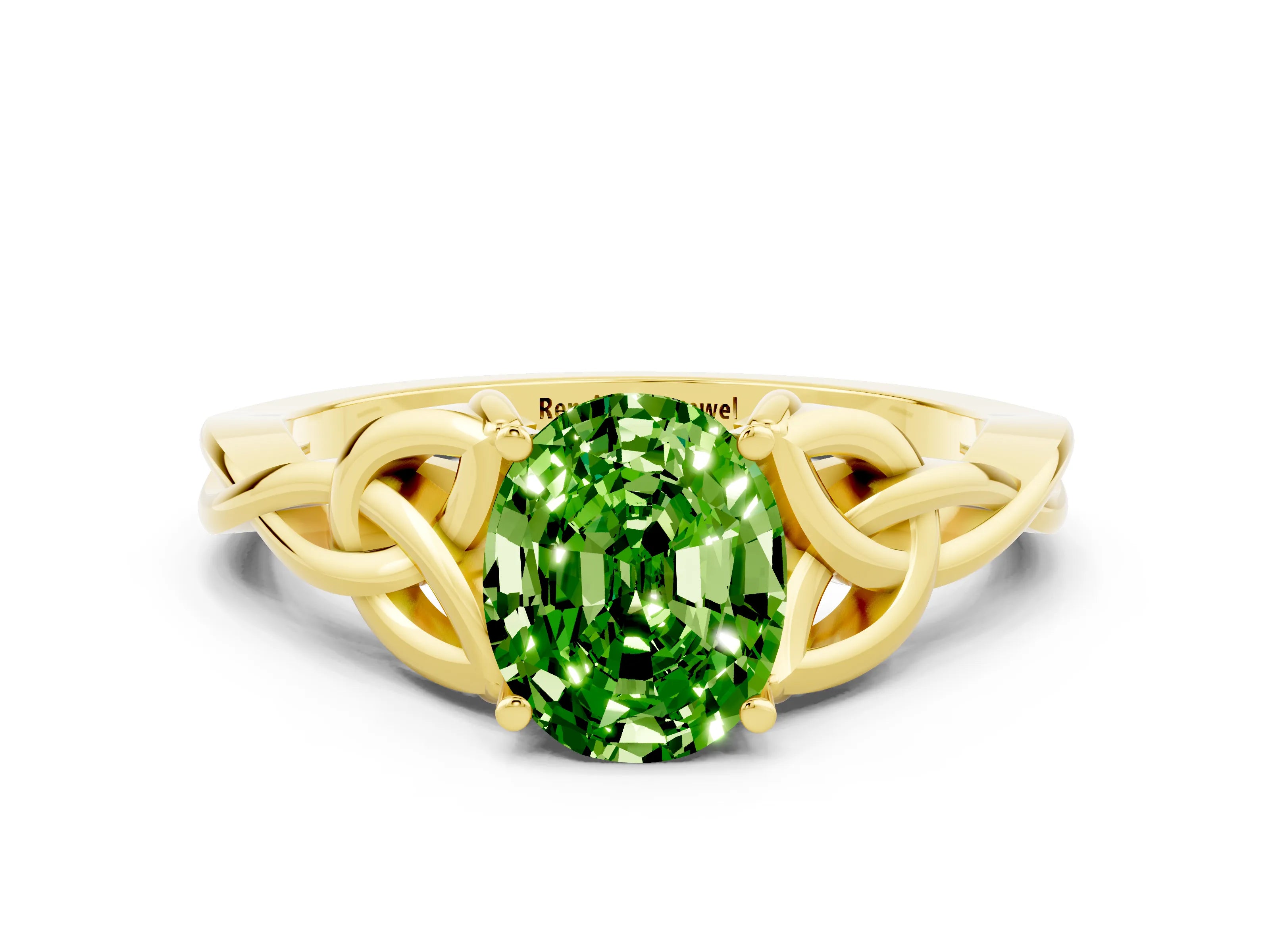 Yellow gold Oval Cut Peridot Solitaire Celtic Knot Ring with Four-Prong Setting_12