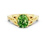 Yellow gold Oval Cut Peridot Solitaire Celtic Knot Ring with Four-Prong Setting_12