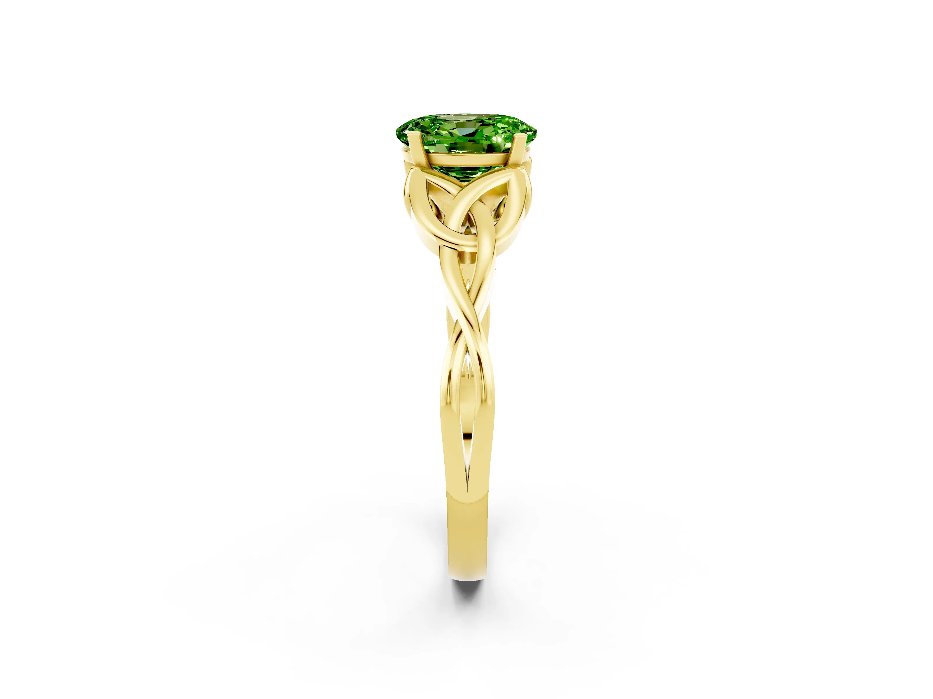 Yellow gold Oval Cut Peridot Solitaire Celtic Knot Ring with Four-Prong Setting_14