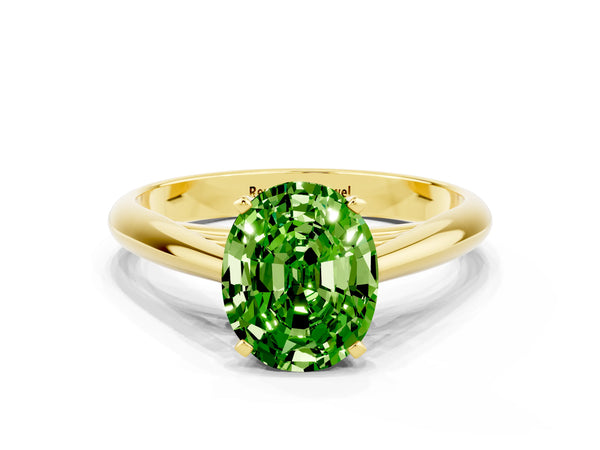 Yellow gold Oval Cut Peridot Solitaire Engagement Ring with Cathedral Setting and Four-Prong Mount