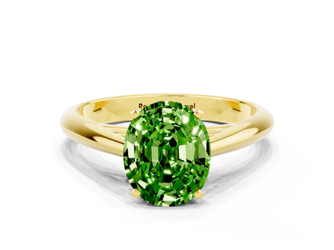 Yellow gold Oval Cut Peridot Solitaire Engagement Ring with Cathedral Setting and Four-Prong Mount_12
