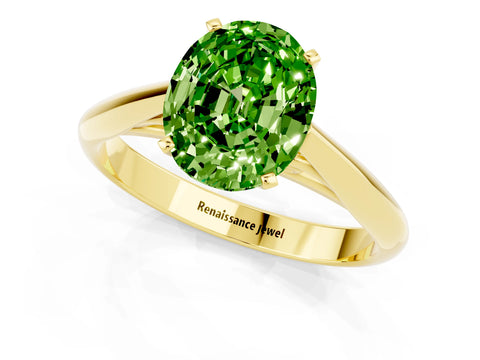 Yellow gold Oval Cut Peridot Solitaire Engagement Ring with Cathedral Setting and Four-Prong Mount_13