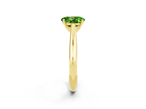 Yellow gold Oval Cut Peridot Solitaire Engagement Ring with Cathedral Setting and Four-Prong Mount