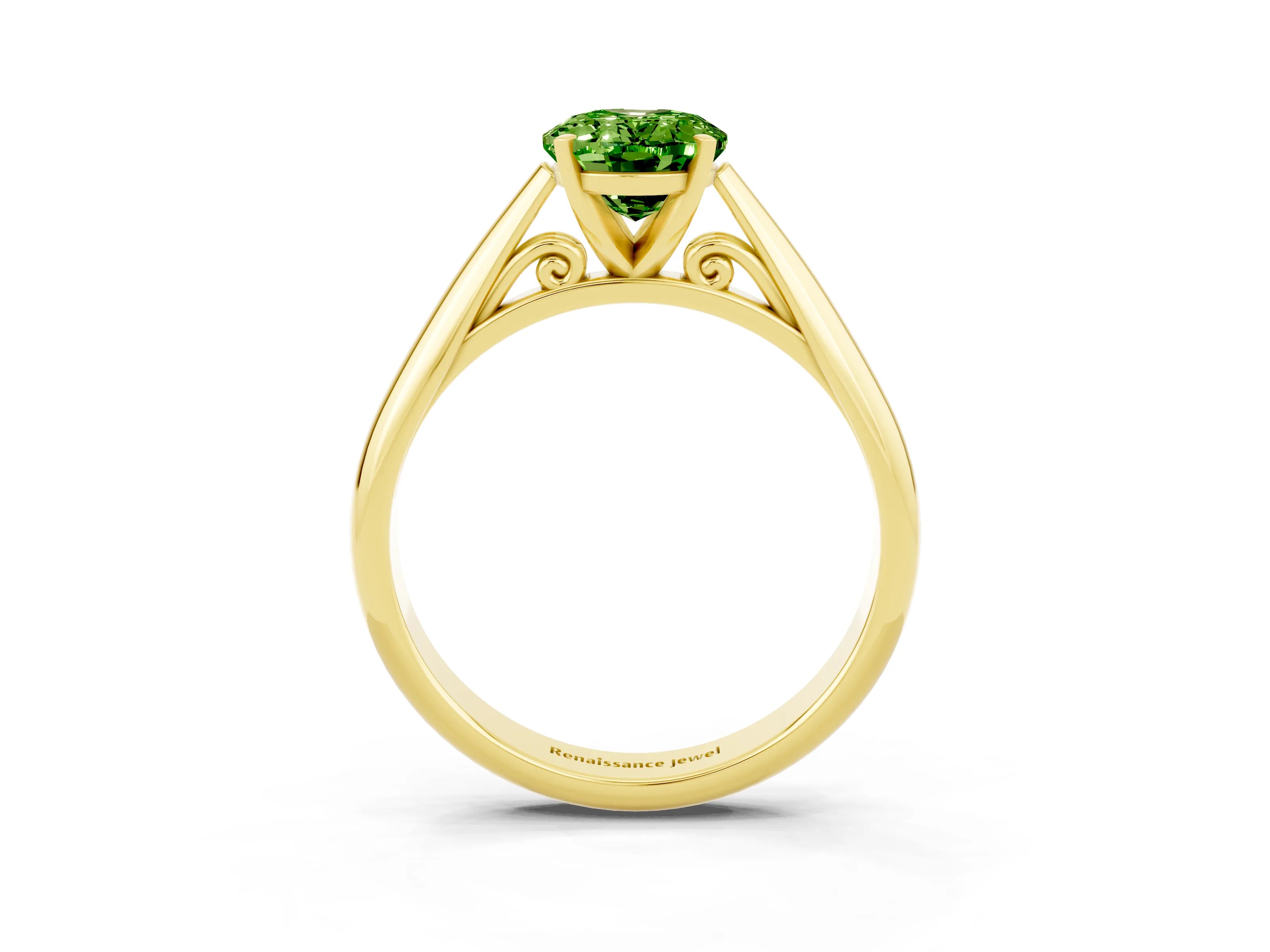 Yellow gold Oval Cut Peridot Solitaire Engagement Ring with Cathedral Setting and Four-Prong Mount_15