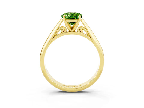 Yellow gold Oval Cut Peridot Solitaire Engagement Ring with Cathedral Setting and Four-Prong Mount_15