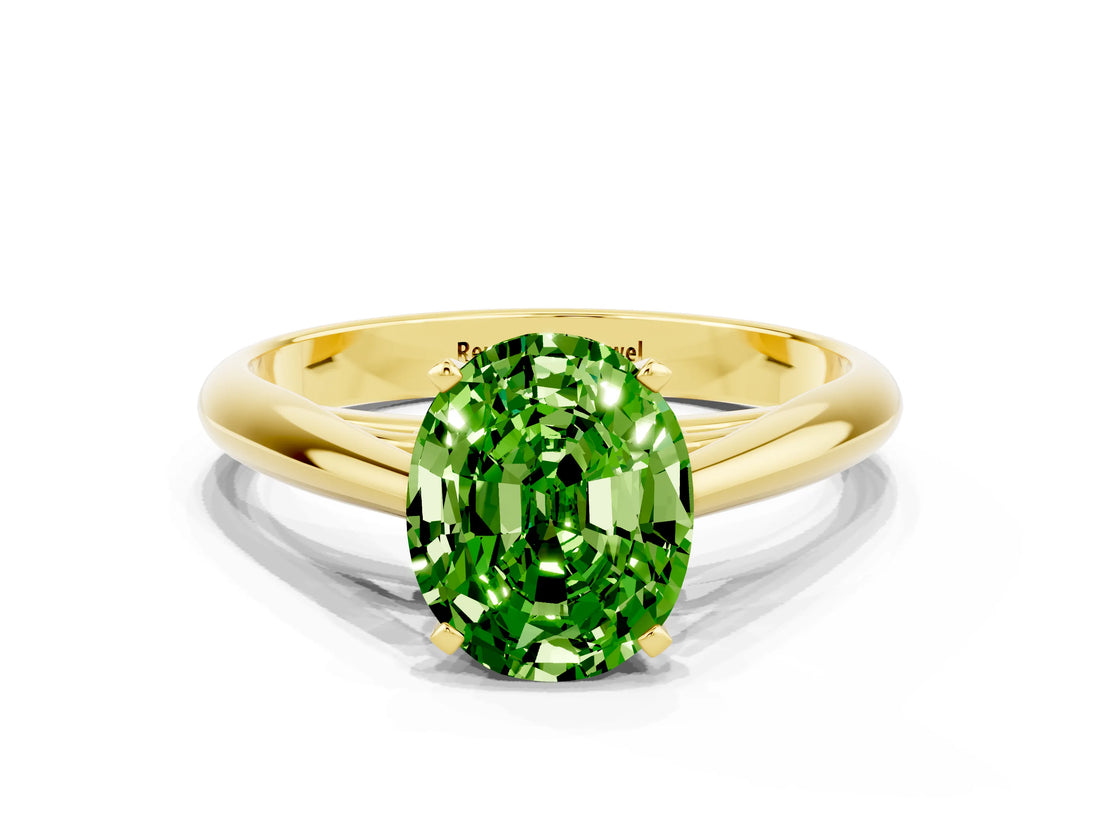 Yellow gold Oval Cut Peridot Solitaire Engagement Ring with Cathedral Setting and Four-Prong Mount_66