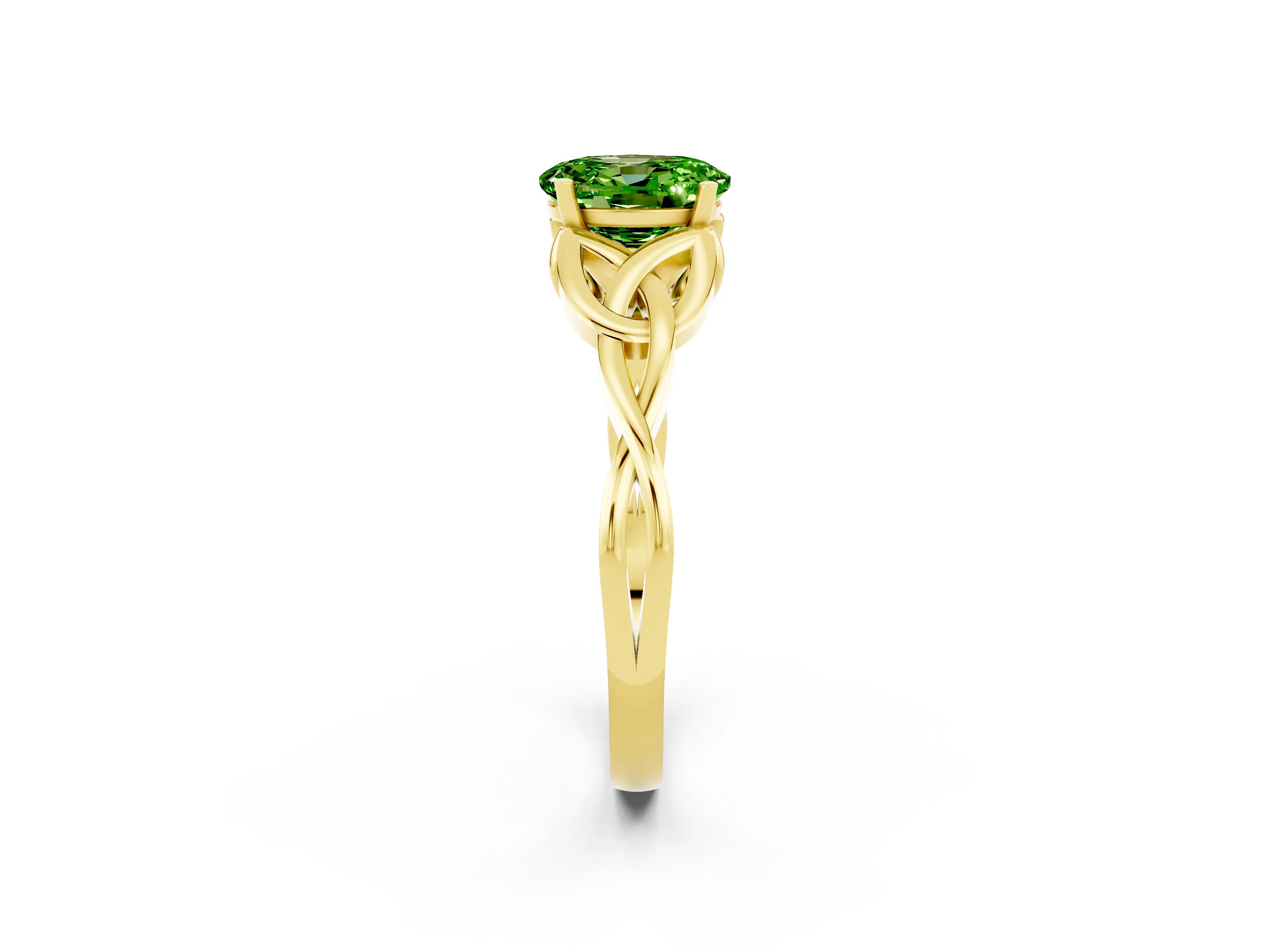 Yellow gold Oval Cut Peridot Solitaire Engagement Ring with Celtic Knot Band and Four-Prong Setting_2