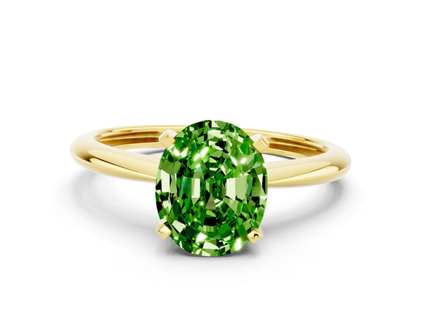 Yellow gold Oval Cut Peridot Solitaire Engagement Ring with Classic Band and Four-Prong Setting