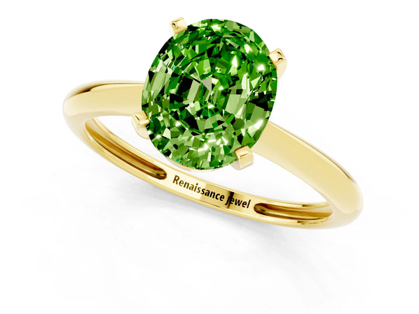 Yellow gold Oval Cut Peridot Solitaire Engagement Ring with Classic Band and Four-Prong Setting