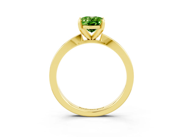 Yellow gold Oval Cut Peridot Solitaire Engagement Ring with Classic Band and Four-Prong Setting