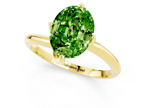 Yellow gold Oval Cut Peridot Solitaire Engagement Ring with Four-Prong Setting and Classic Band