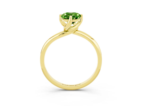 Yellow gold Oval Cut Peridot Solitaire Engagement Ring with Four-Prong Setting and Classic Band