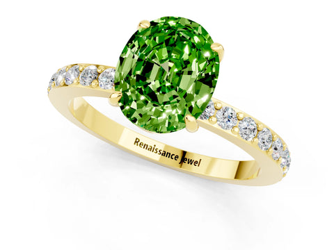 Yellow gold Oval Cut Peridot Solitaire Engagement Ring with Pavé Band and Four-Prong Setting_1