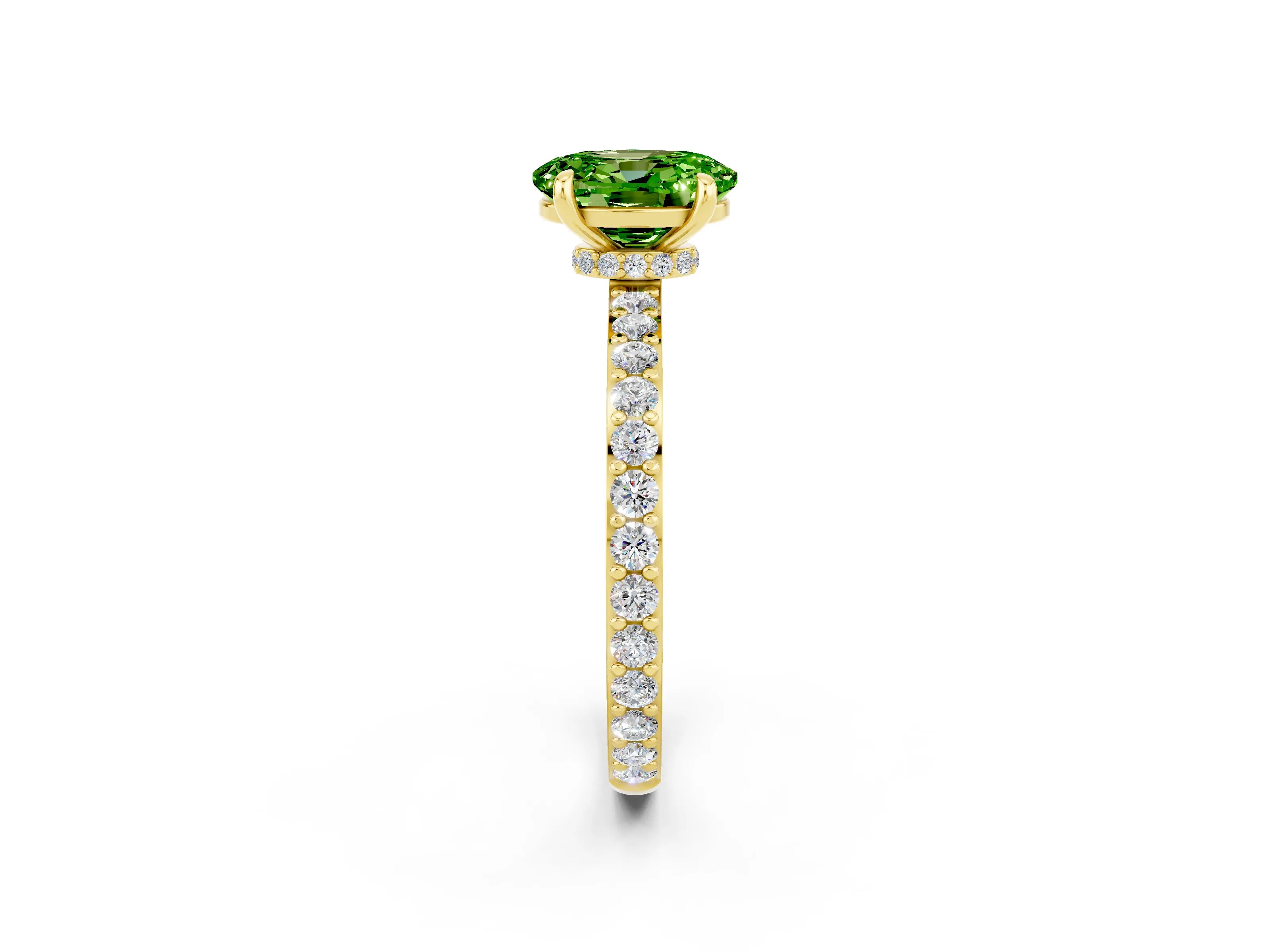 Yellow gold Oval Cut Peridot Solitaire Engagement Ring with Pavé Band and Four-Prong Setting_2