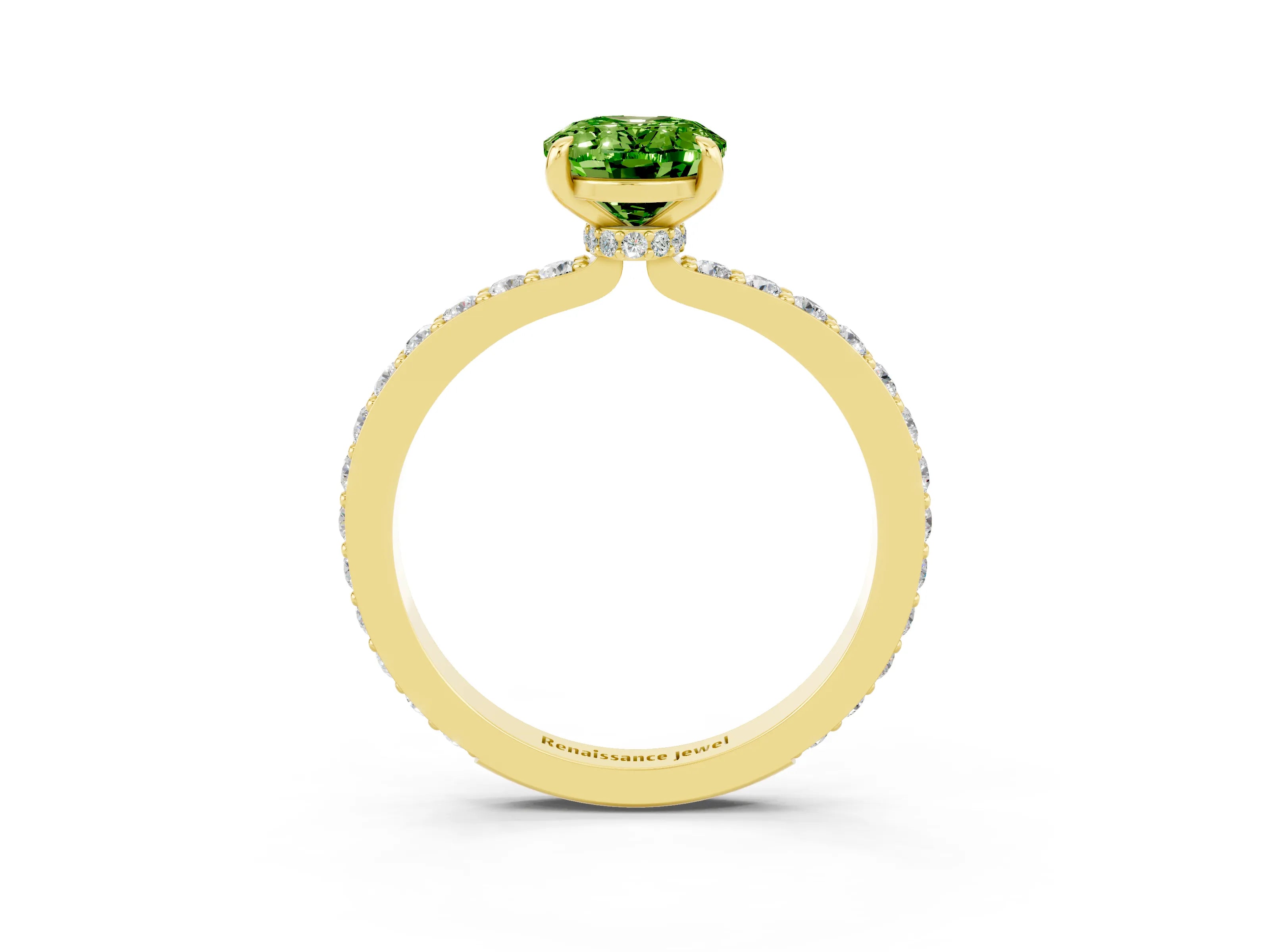 Yellow gold Oval Cut Peridot Solitaire Engagement Ring with Pavé Band and Four-Prong Setting_3
