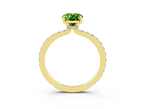 Yellow gold Oval Cut Peridot Solitaire Engagement Ring with Pavé Band and Four-Prong Setting_3