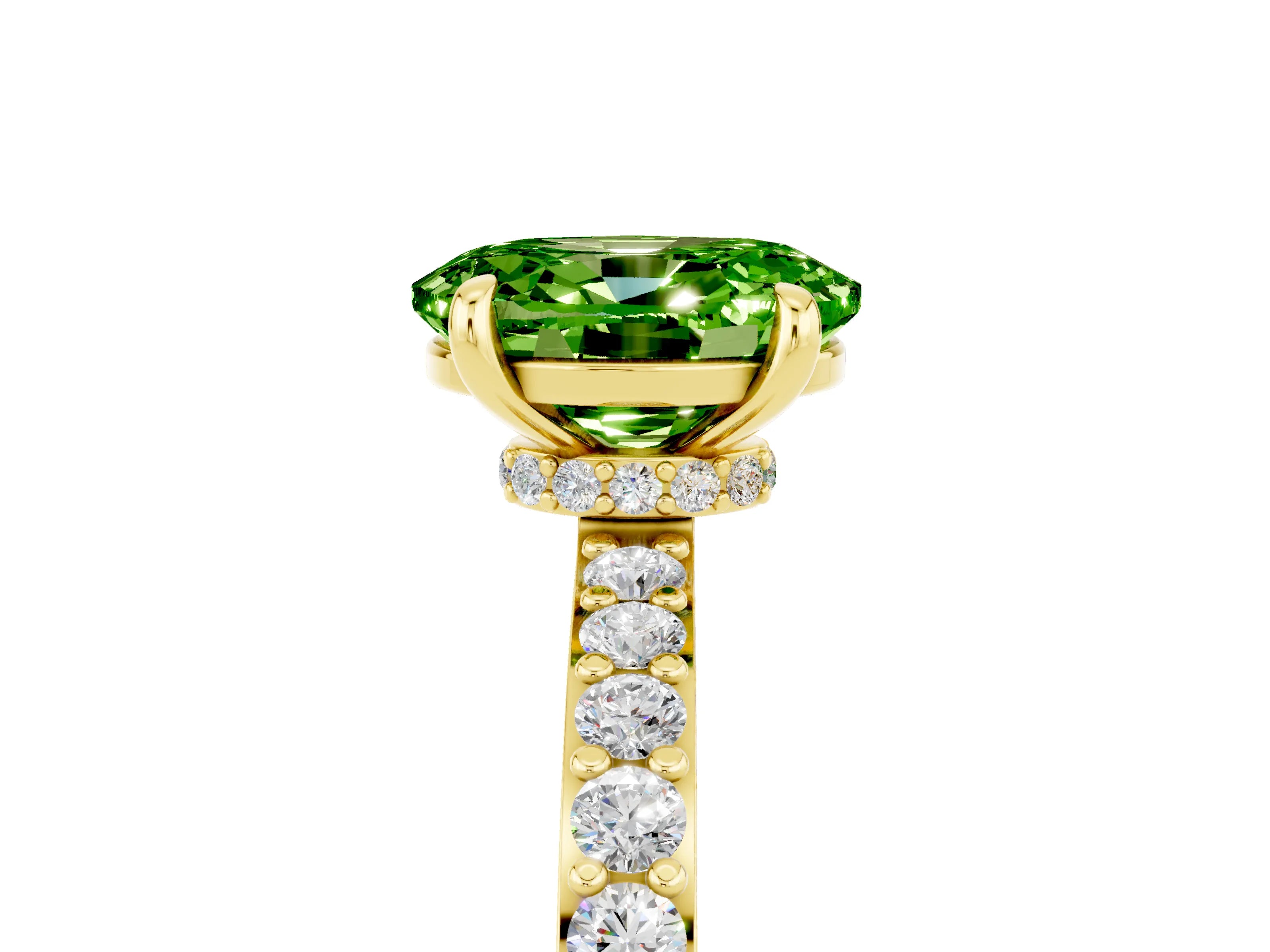 Yellow gold Oval Cut Peridot Solitaire Engagement Ring with Pavé Band and Four-Prong Setting_5