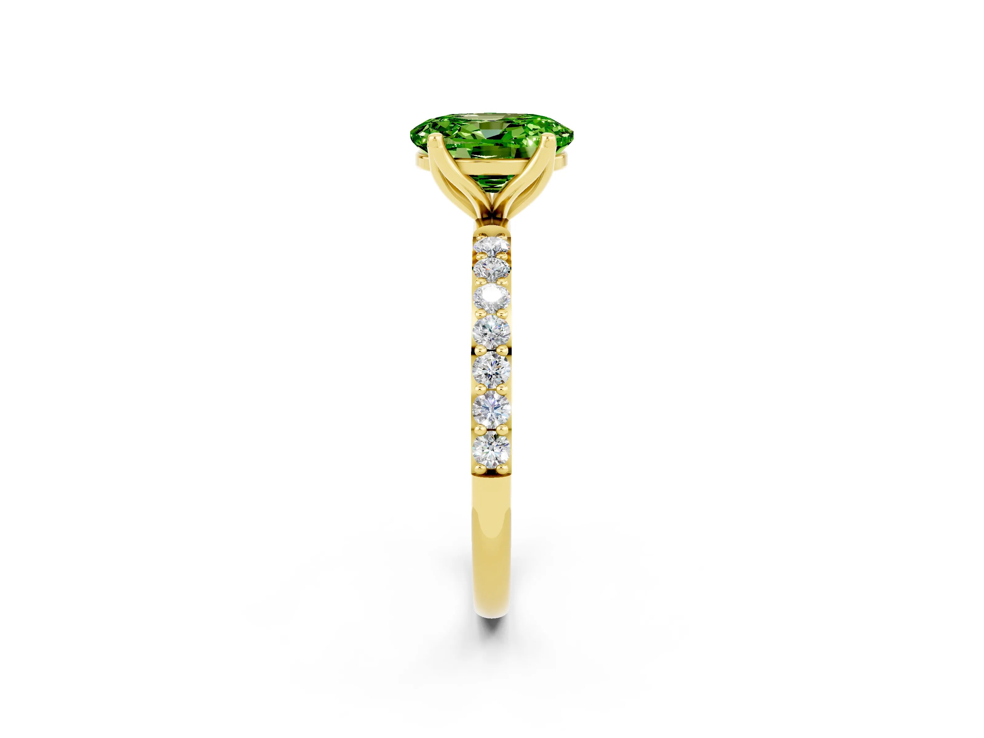 Yellow gold Oval Cut Peridot Solitaire Engagement Ring with Pavé Band and Prong Setting_2