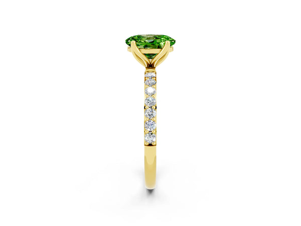 Yellow gold Oval Cut Peridot Solitaire Engagement Ring with Round  Pavé Band and Prong Setting