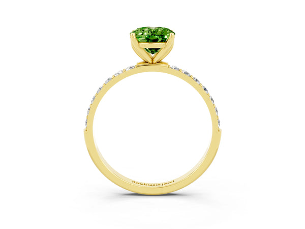 Yellow gold Oval Cut Peridot Solitaire Engagement Ring with Round  Pavé Band and Prong Setting