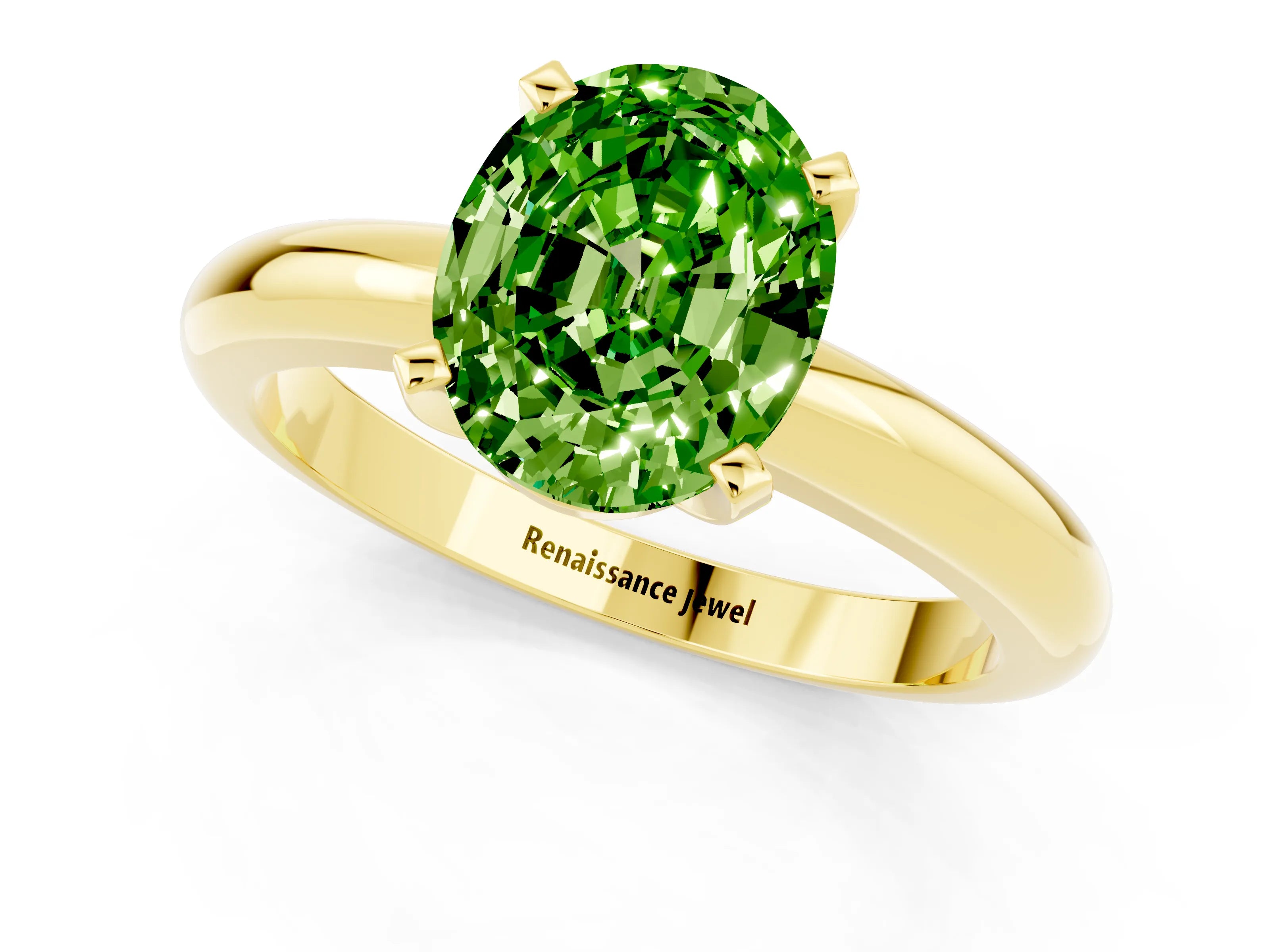 Yellow gold Oval Cut Peridot Solitaire Engagement Ring with Round Band and Four-Prong Setting_1