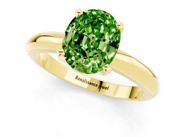 Yellow gold Oval Cut Peridot Solitaire Engagement Ring with Round Band and Four-Prong Setting