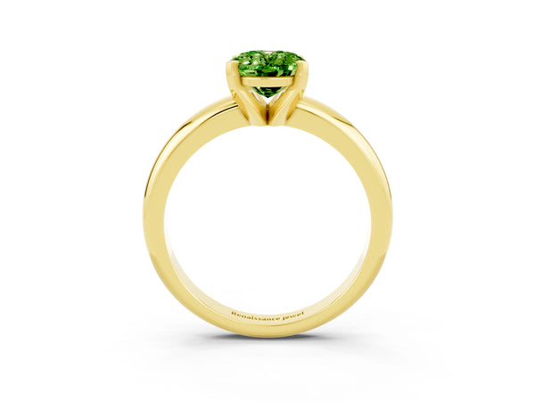 Yellow gold Oval Cut Peridot Solitaire Engagement Ring with Round Band and Four-Prong Setting